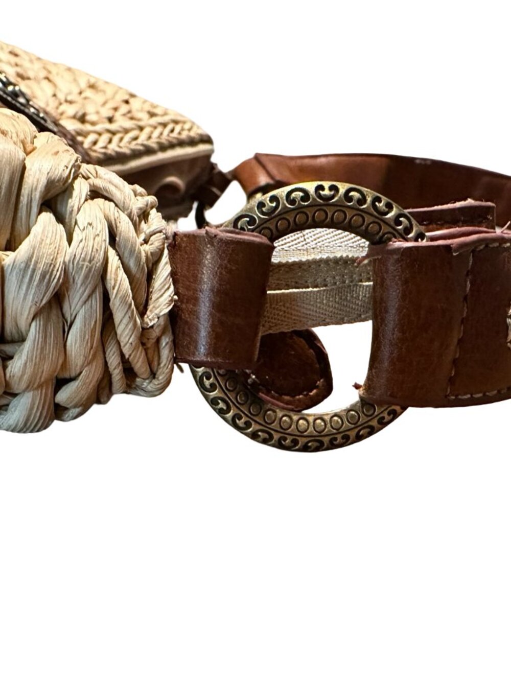 Coldwater Creek Medium Woven Straw Shoulder Bag Braided Leather Strap Purse - Picture 7 of 9